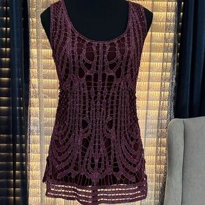 Elegant Burgundy Crochet Women's Top